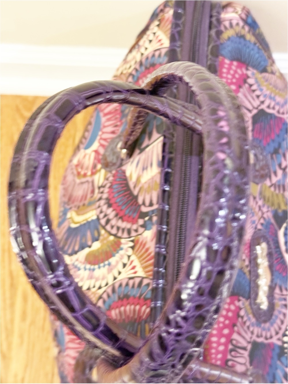 🌸 Kathy Van Zeeland Purple Croc & Butterfly Print Large Satchel Handbag - Picture 6 of 9
